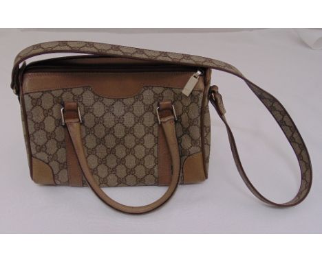 Gucci monogrammed canvas and leather ladies handbag with shoulder strap, A/F