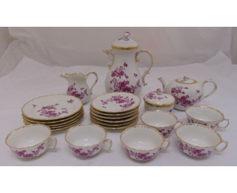 A Meissen tea and coffee service to include a coffee pot, a teapot, a cream jug, a sugar bowl and cover, plates, cups and sau