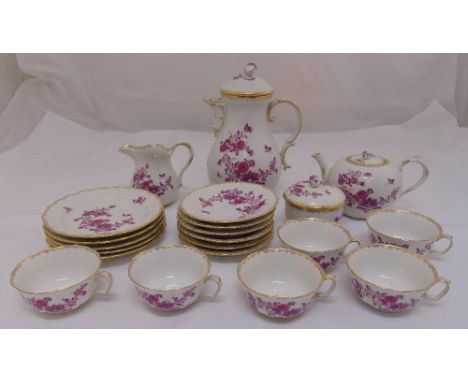 A Meissen tea and coffee service to include a coffee pot, a teapot, a cream jug, a sugar bowl and cover, plates, cups and sau