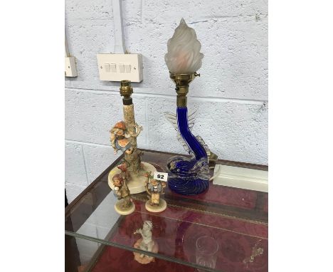 Hummel table lamp, two figures and a Murano style fish table lamp