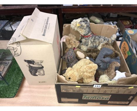 Box of modern Steiff and other bears, dogs etc