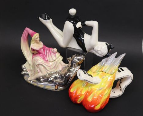 Bunny Girl' teapot, 'Great Balls of Fire' teapot, T.T. England, 17/99 and 'The Armour Sutra' teapot, limited edition, 47/50 (