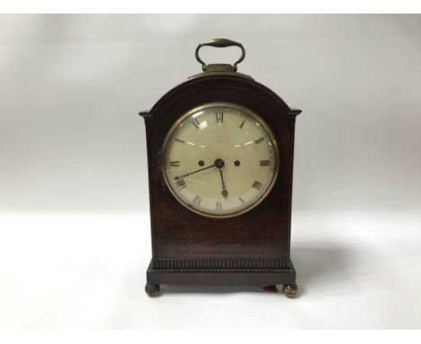 A good Georgian mahogany bracket clock by Flockhart, King Street, Covent Garden, London, with cream dial, eight day movement 