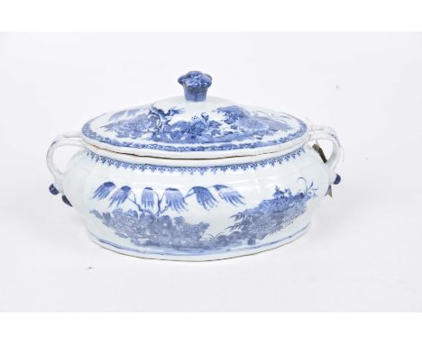A Chinese blue and white Qianlong (1735-1796) period tureen and cover The lobed oval form tureen flanked by twin ruyi handles