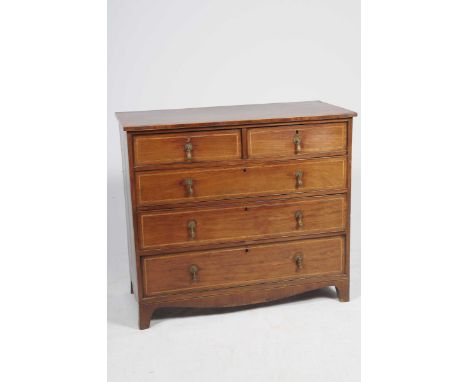 An early 19th Century  mahogany chest of drawersHaving a rectangular top inlaid with stringing above an arrangement of two sh