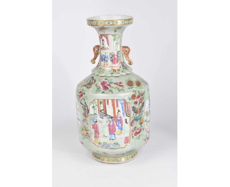 A Chinese Canton Famille rose vase, late 19th CenturyOf baluster form extending to a cylindrical neck with splayed open dish 