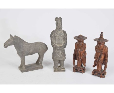 A collection of Japanese and Chinese items To include a Terracotta Army figure and horse, 14cm and 21cm high, together with t