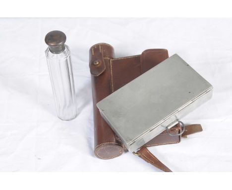 A 1920's hunting leather sandwich and flask saddle case, by E. McDowell, HalsteadThe case fitted with a metal sandwich box an