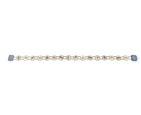 A Chinese white metal and mother of pearl ladies belt, c.1920'/30'sThe 16 individual mother of pearl segments, applied with e