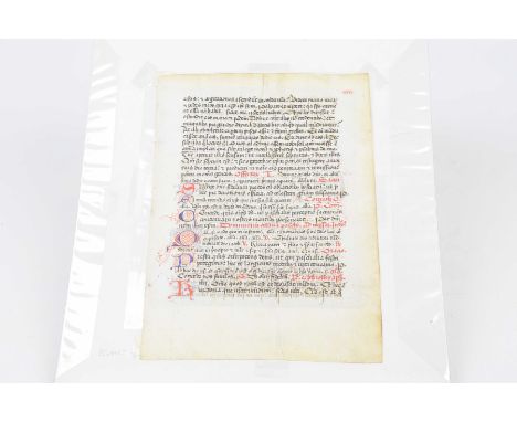 Hand illuminated manuscript page from the "Breviario Iberico" circa 1480With initials, hand painted decoration. 19x16.5cm.
