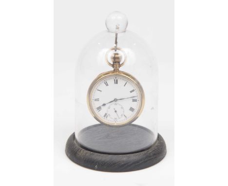 A 1930s 9ct gold open face pocket watchThe white enamel dial with Roman numeral hour markers and subsidiary seconds dial. Bir