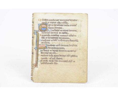 A Medieval illuminated manuscript page dating circa 13th centuryWith gilded letters, comes complete with certificate of authe