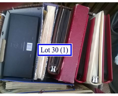 Stamps : TWO BOXES world incl 12 albums, Commercial and First Day covers, album  pages, Loose stamps M/U etc.,  This lot will