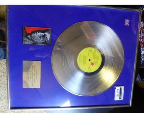 Records : Rolling Stones - Tattoo You - LP, recognition of 60,000 sales silver disk - framed.