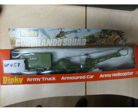 Die-cast : Dinky Army Truck, car, helicopter, all boxed no. 303, all look in`good cond.
