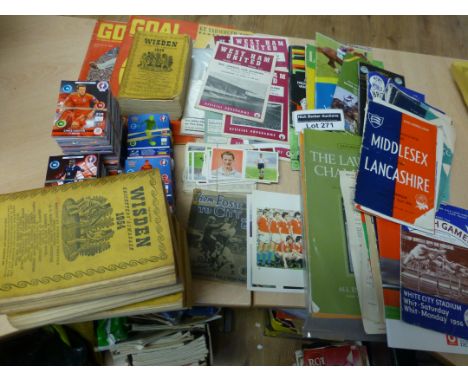 Sports : Mixed football progs, 1950's Wisdens, British Games, Rugby, Tennis, Cricket, Horse Racing etc, football cards old/ne