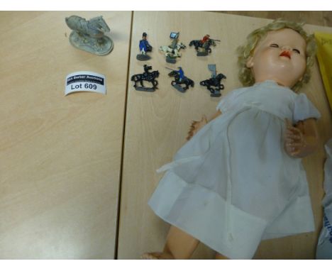 Collectables : Vintage BND London jointed doll 1950's, and some lead figures.