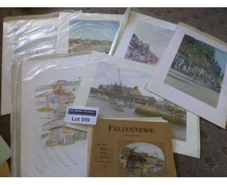 Collectables : Card framed prints of Felixstowe from covers of original books mostly, also includes A R Quinton Book of Felix