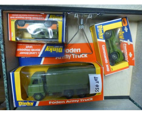 Die-cast : Dinky Army trucks, look in very good cond within boxes, numbers 668, 612, 604 (3). 