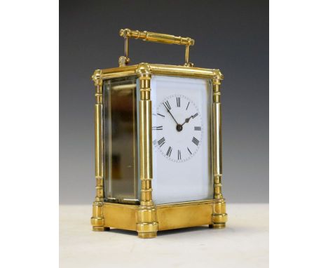 Late 19th/early 20th Century French brass cased carriage clock, the white enamel dial with Roman numerals, 13.5cm high exclus