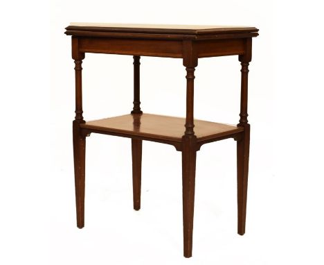 Early 20th Century inlaid mahogany fold-over top card table, the rectangular top with satinwood crossbanding and ebony and bo