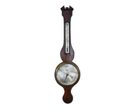 19th Century inlaid mahogany wheel barometer by J.Venga of Chester, having a silvered dial and scale   Condition: 