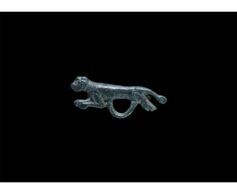 14th-15th century AD. A bronze plaque of a panther leaping forwards with forelegs extended, tail stretched to the rear, C-sec