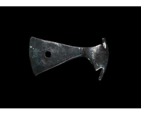 9th-11th century AD. An iron triangular blade with central hole, socket with lateral flanges and panel to the rear. 115 grams