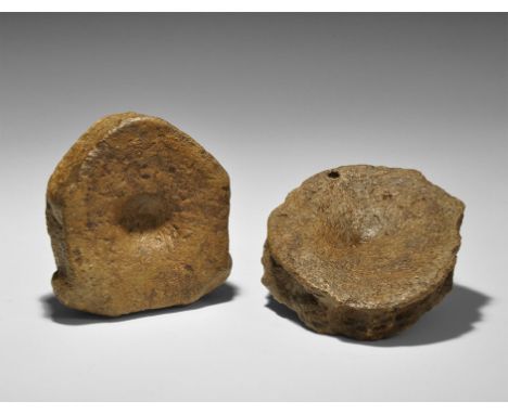 Jurassic Period, 199-145 million years BP. Two dorsal vertebrae from the Ichthyosaur marine reptile. 559 grams, 8.5cm (3 1/4"