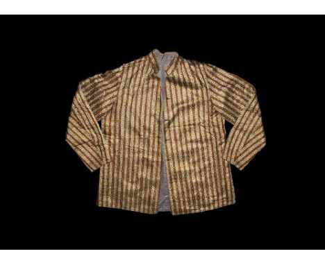 19th century AD. A hand-made silk jacket with standing collar, tapered sleeves, dove-grey silk lining, seven buttonholes to t