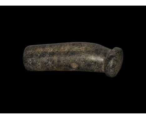 Neolithic, 2nd millennium BC. A polished stone Nordic battle axe of tubular form with slightly curving head which is raised w