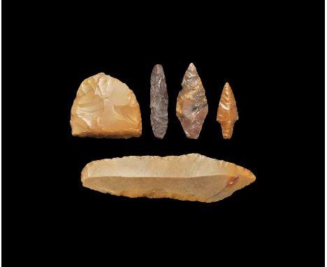 Neolithic, 4th-3rd millennium BC. A group of Volosovo culture stone arrowheads and implements of various forms, fine workmans
