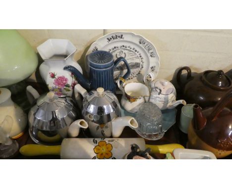 A Tray of Ceramics to Include Two Beverly Tea and Coffee Pots, Ceramics Rolling Pin, Glass Jelly Mould etc 