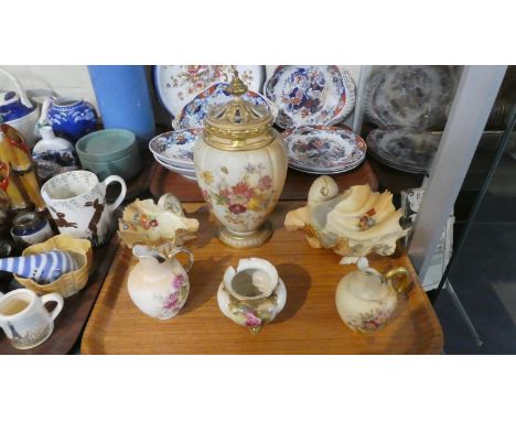 A Collection of Royal Worcester Blush Ivory to Include Potpourri Lidded Vase, (Finial Glued), Two Shell Shaped Bowls, Two Jug