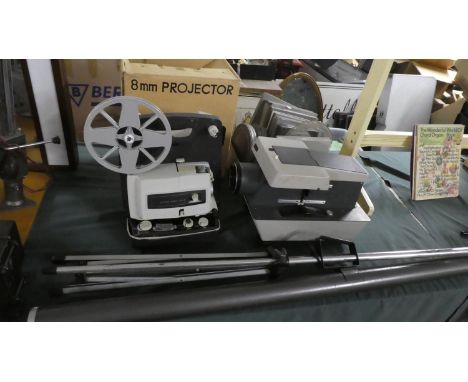 A Vintage 8mm Film Projector, Slide Projector, Screen Etc 