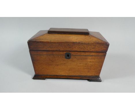 A Good Rosewood 19th Century Two Division Tea Caddy of Sarcophagus Form with Ring Carrying Handles, 25cm Wide 