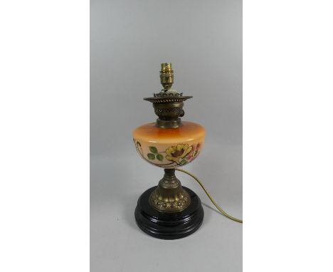 A Victorian Oil Lamp with Ceramic Reservoir and Brass Stand Converted to Electric Table Lamp, 39cm High 