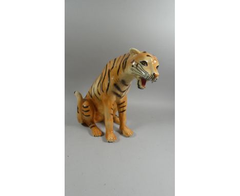 A Large Ceramic Animal Figure, Seated Tiger, 36cm High 