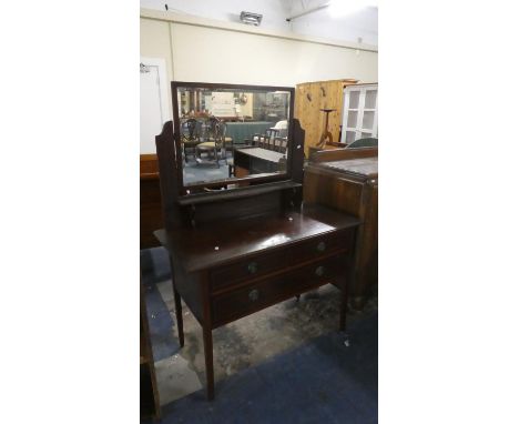 An Edwardian String Inlaid Mahogany Bedroom Chest with Two Short and One Long Drawers, Raised Display Shelf With Swing Mirror