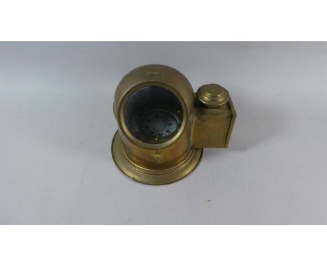 A Reproduction German Brass Model of a Marine Binnacle Compass, Side Lamp Box Containing Paraffin Burner, 17.5cm High