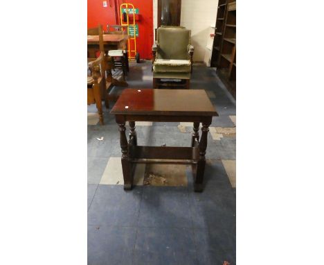 An Oak Rectangular Topped Side Table with Book Trough Stretcher, 56cm Wide 