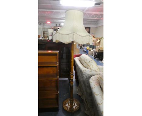 A Mid 20th Century Turned Wooden Standard Lamp and Shade 