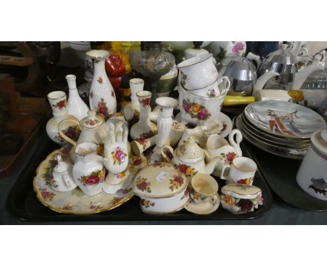 A Tray of Rose Patterned Ceramic Vases Etc 