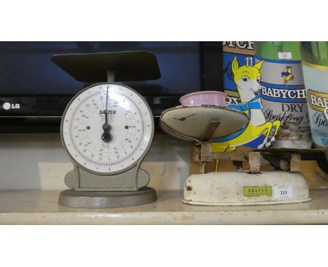 A Set of Vintage Harper Kitchen Sales and Weights Together with a Salter Parcel Scale, Model 25 