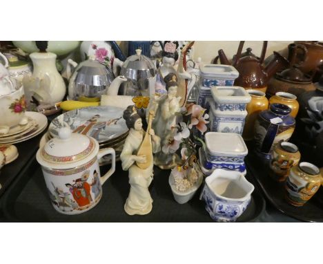 A Tray of Oriental Ceramic to Include Decorated Plates, Figural Ornaments, Vases etc 
