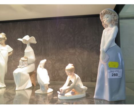 A Royal Doulton figure - Ballet Shoes, HN3434, three Lladro figures and three Nao figures