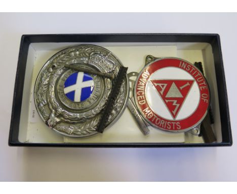A Royal Scottish Automobile Club car badge, an I.A.M. car badge and a reproduction AA badge, also a set of Henley Royal Regat