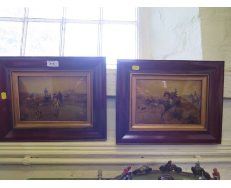 A pair of crystoleums, depicting hunting scenes 16cm x 24cm