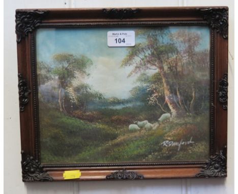 R. Danford Sheep in the woods, lake in background Oil on board signed 19 x 24cm
