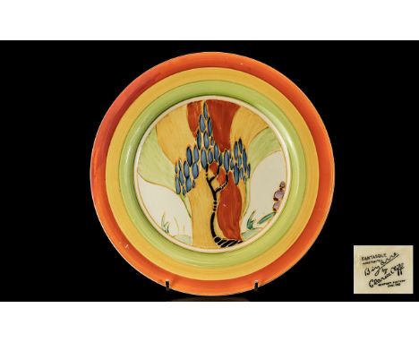 Clarice Cliff 1930's Hand Painted Cabinet Plate ' Wind bells ' Design E289. Date 1933. Bizarre Range. Diameter 8.75 Inches - 